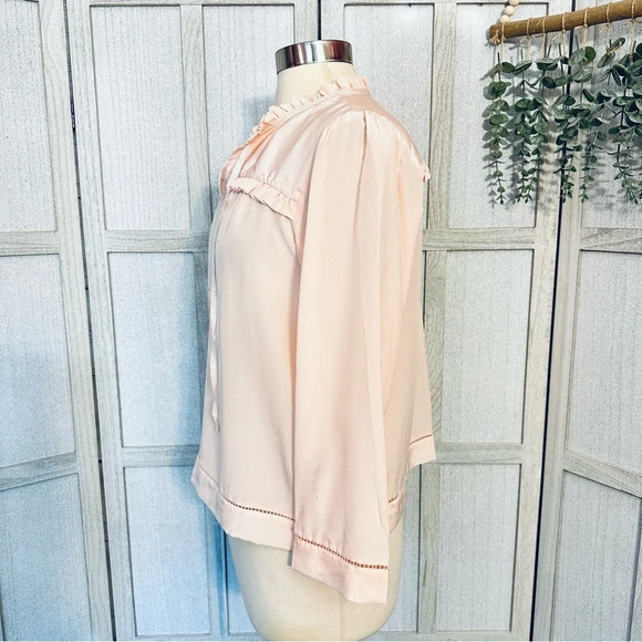 POINT SUR J. CREW Silk Popover Shirt Blouse Pink Ruffle Size Medium Petite MP - Picture 4 of 8